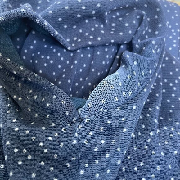 Anthropologie Weston Chiffon Midi Dress XS | Blue Polka Dot Cap Sleeve Fit Flare - Picture 14 of 15